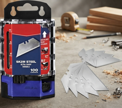 🔥100-Pack Utility Blades Premium Tempered SK2M Steel with Dispenser