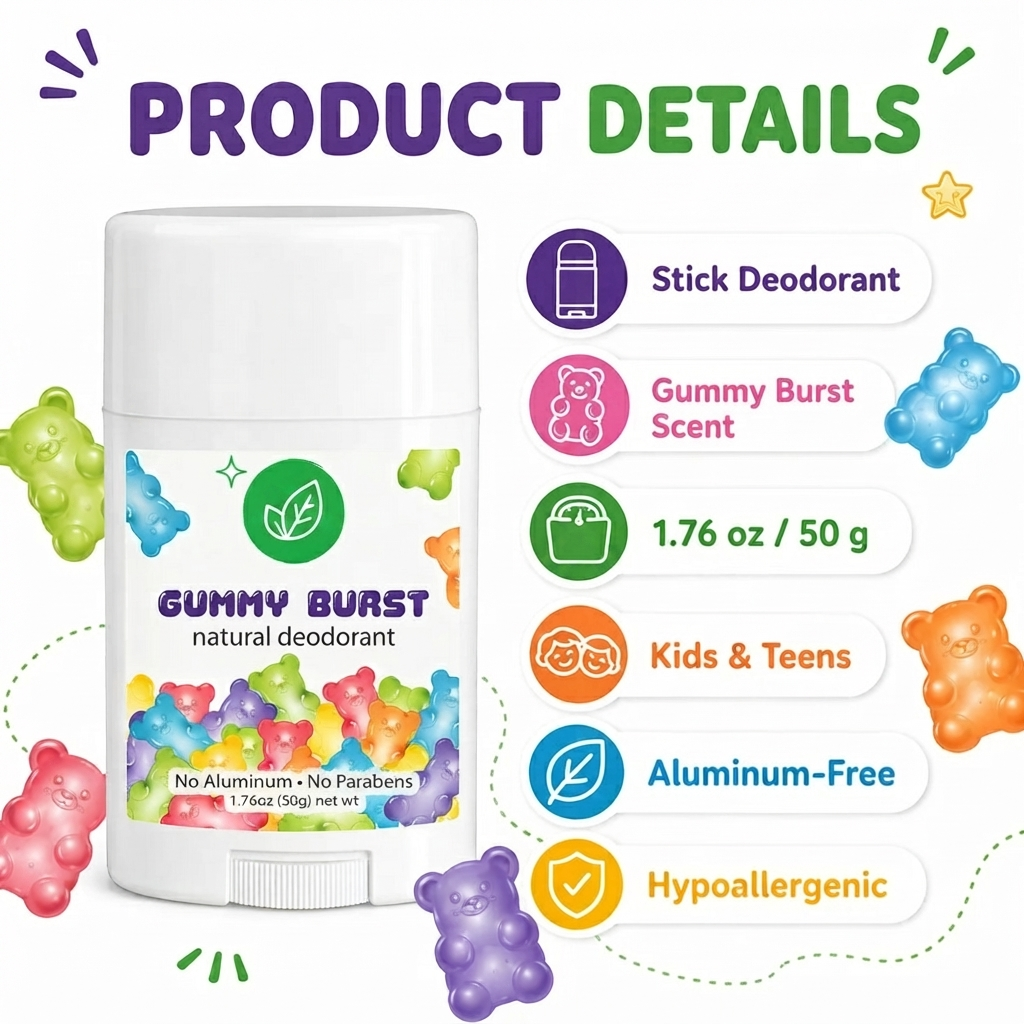 🌿Natural Deodorant for Kids & Teens, Aluminum Free, Paraben Free, Hypoallergenic Deodorant