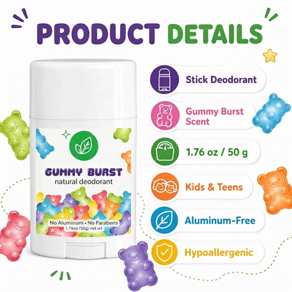 🌿Natural Deodorant for Kids & Teens, Aluminum Free, Paraben Free, Hypoallergenic Deodorant