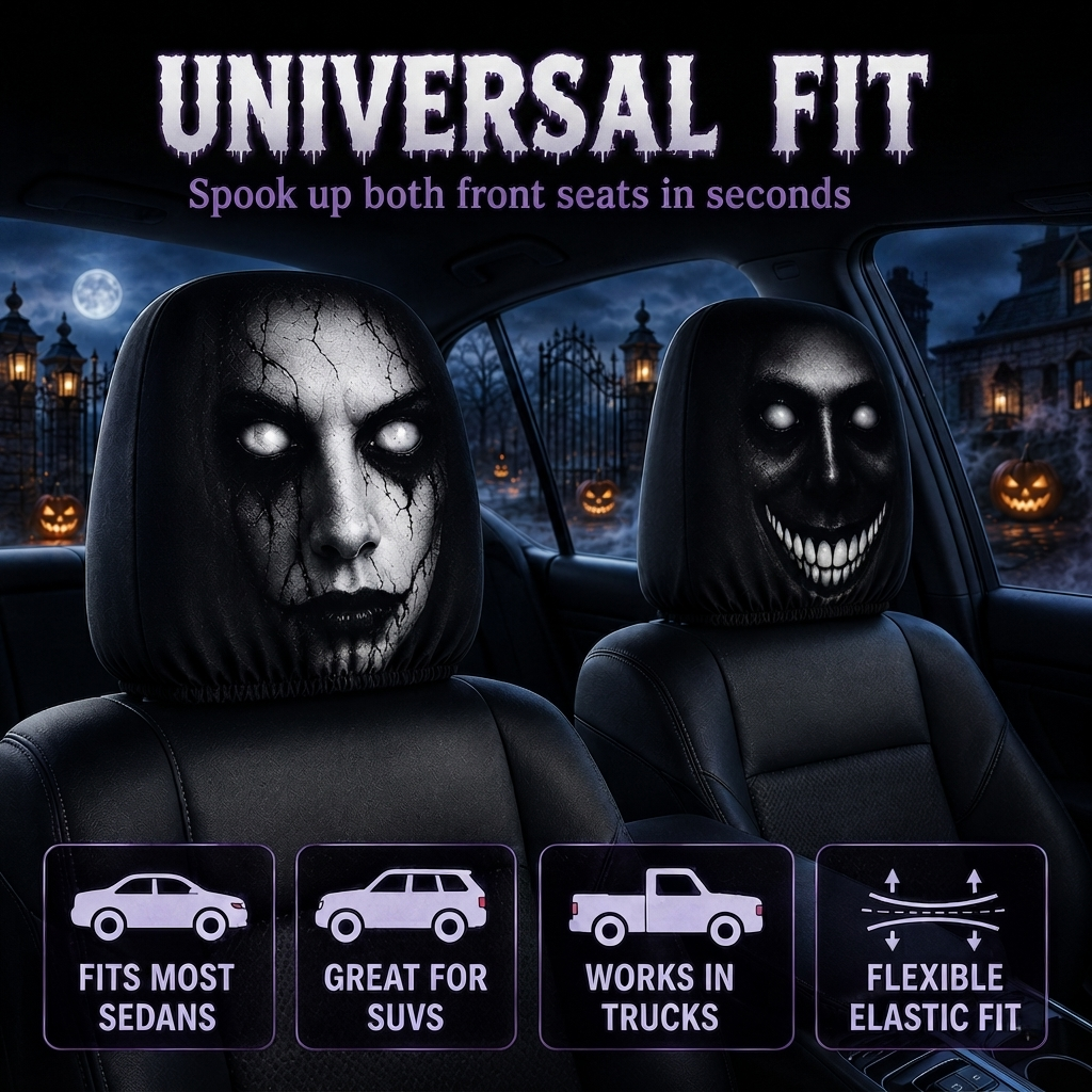 👻 Glowing-Eye Ghost Car Headrest Covers – Universal Scary Seat Protectors
