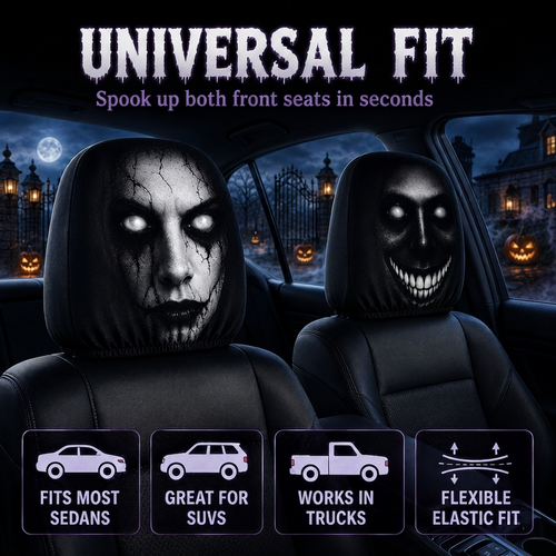 👻 Glowing-Eye Ghost Car Headrest Covers – Universal Scary Seat Protectors