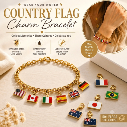 🔥Stainless Steel Country Flag Bracelet Pendant Hand Chain Charm Travel Keyring Ornament