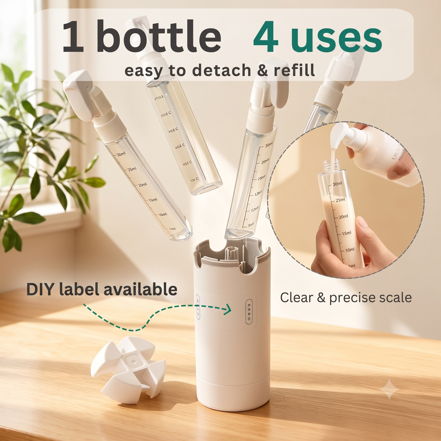 ✈️ 4‑in‑1 Leakproof Travel Bottles, 360° Rotary Toiletry Organizer 🧴