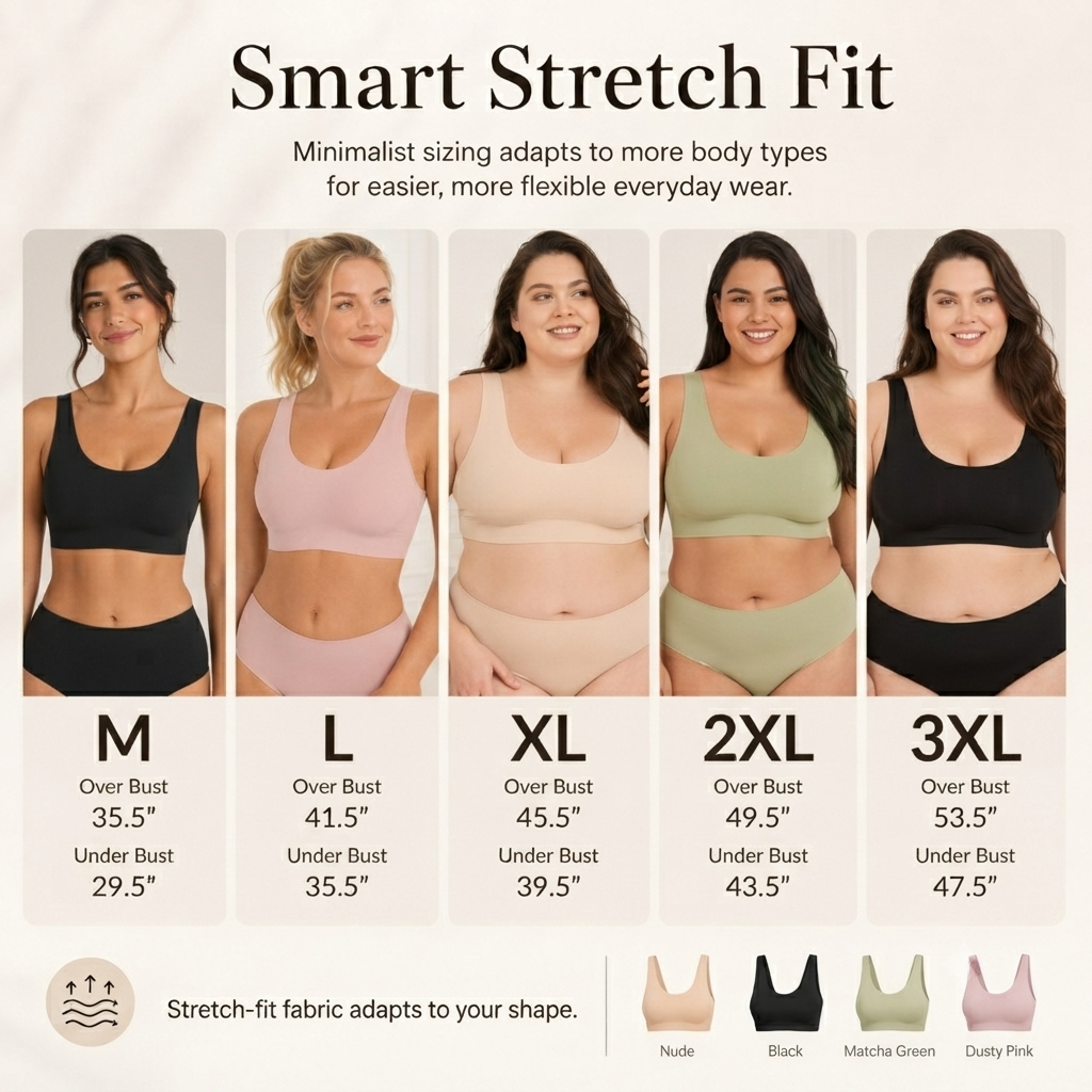 Seamless Wireless Bralette – Wide Comfort Straps, Breathable Lightweight Nude Bra, Smart Size Stretchy Fit