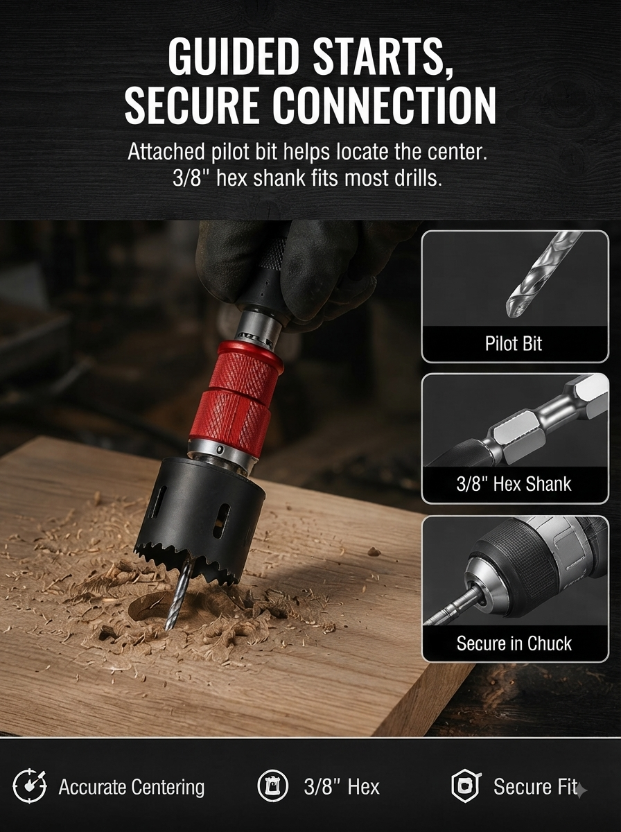⚡ Tool Time Savings Hole Saw Arbor with Quick-Release Shank & Pilot Bit