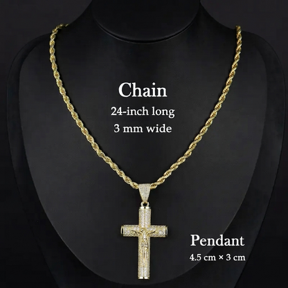 ✨ Gold-Plated Cuban Figaro Cross Necklace – 24" Miami Crucifix, Handcrafted Polished, Perfect Father's Day Gift