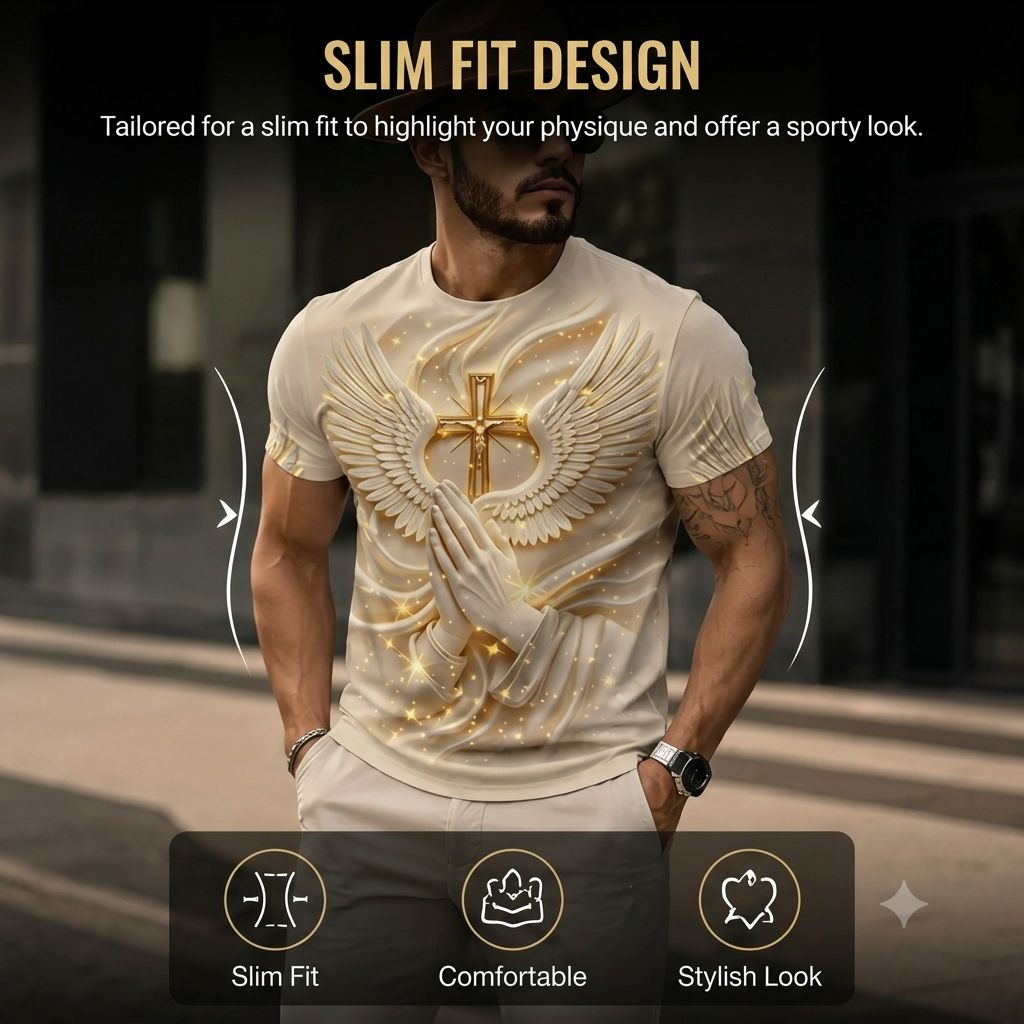 🔥 Hot Sale | Angel Wings Cross 3D Print Slim-Fit T-Shirt