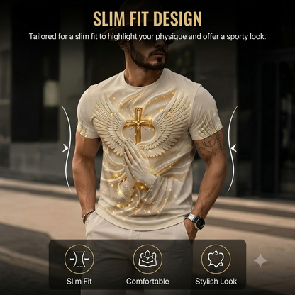 🔥 Hot Sale | Angel Wings Cross 3D Print Slim-Fit T-Shirt