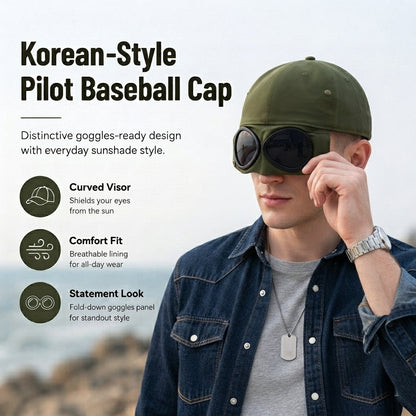🧢 Korean-Style Pilot Cap – Curved Visor, Glasses-Ready