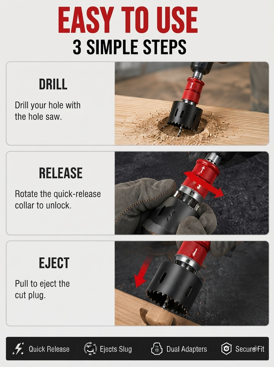 ⚡ Tool Time Savings Hole Saw Arbor with Quick-Release Shank & Pilot Bit