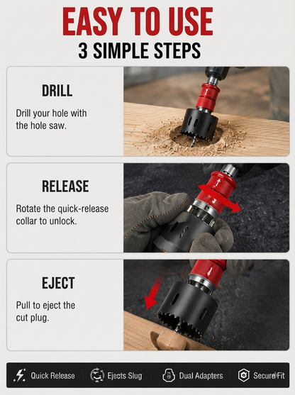 ⚡ Tool Time Savings Hole Saw Arbor with Quick-Release Shank & Pilot Bit