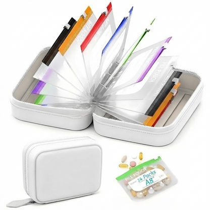 💊 Waterproof Pill Pouch Set – 14pcs A8 Bags, 7–14 Day Med Organizer with Color Labels