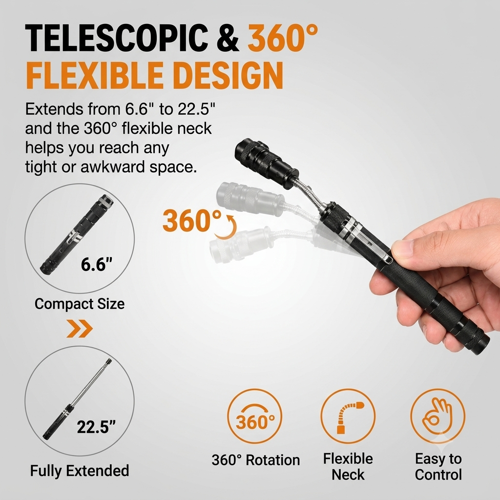 🎁🔥 Hot Sale | Telescoping Magnetic Pickup Tool with LED Flashlight
