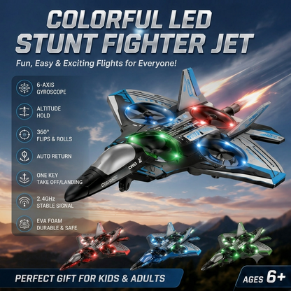 🔥 Hot Sale | Colorful LED Stunt Fighter Jet Drone