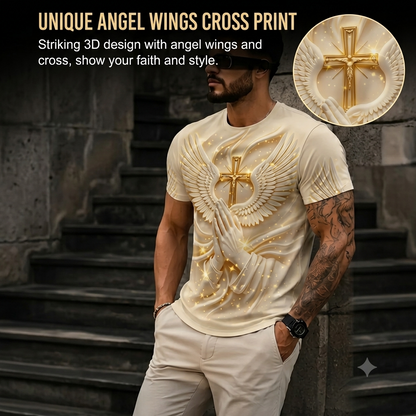 🔥 Hot Sale | Angel Wings Cross 3D Print Slim-Fit T-Shirt