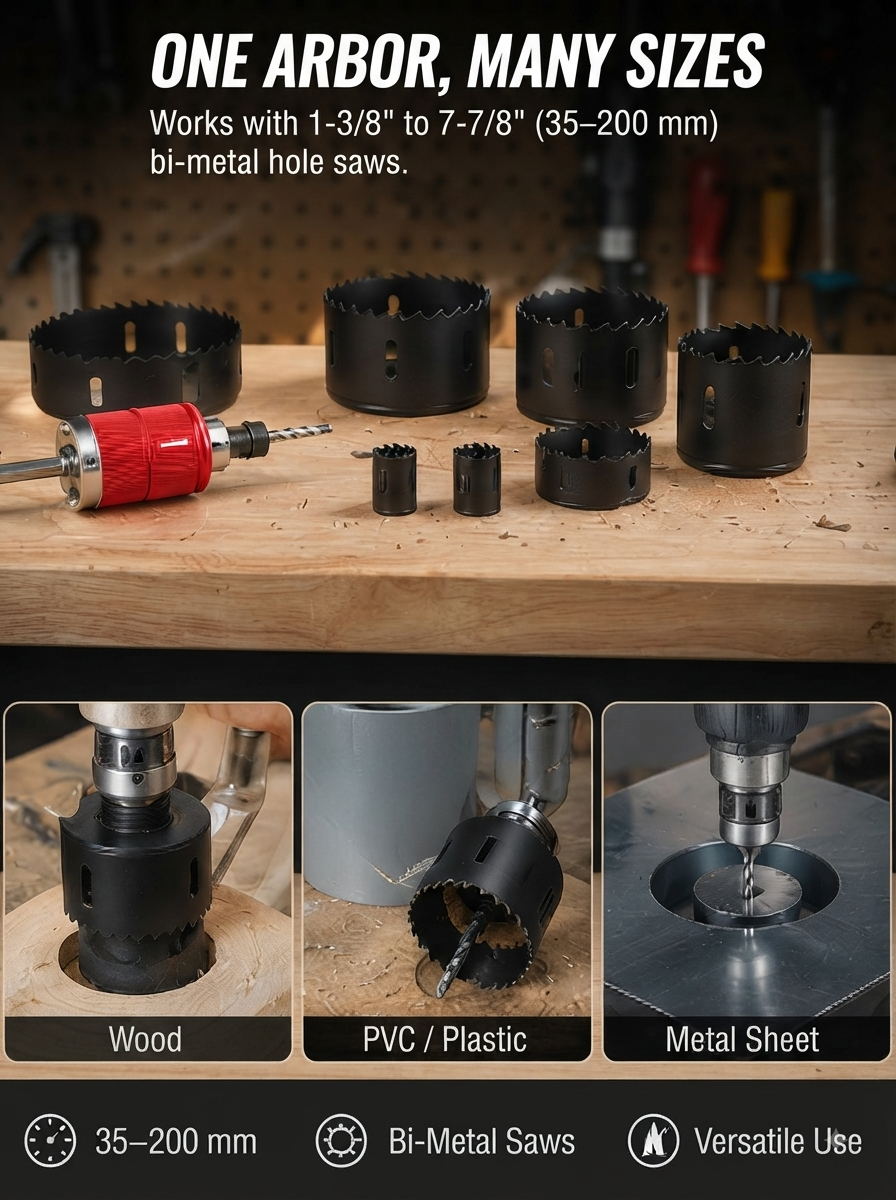 ⚡ Tool Time Savings Hole Saw Arbor with Quick-Release Shank & Pilot Bit