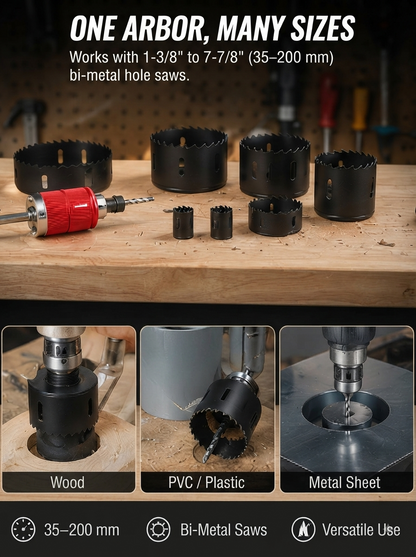 ⚡ Tool Time Savings Hole Saw Arbor with Quick-Release Shank & Pilot Bit