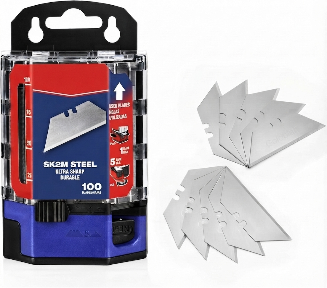 🔥100-Pack Utility Blades Premium Tempered SK2M Steel with Dispenser
