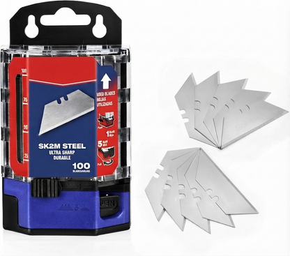 🔥100-Pack Utility Blades Premium Tempered SK2M Steel with Dispenser