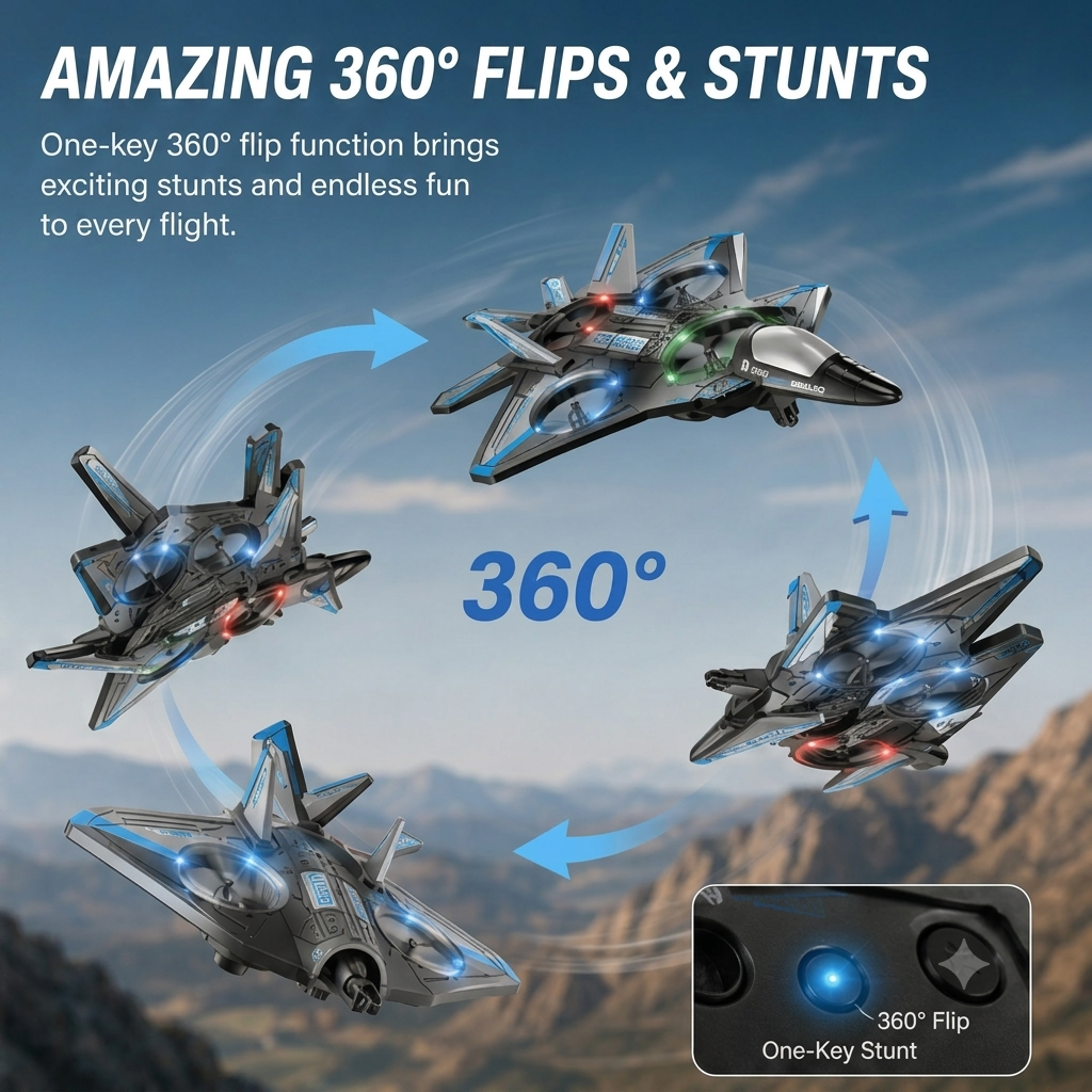 🔥 Hot Sale | Colorful LED Stunt Fighter Jet Drone
