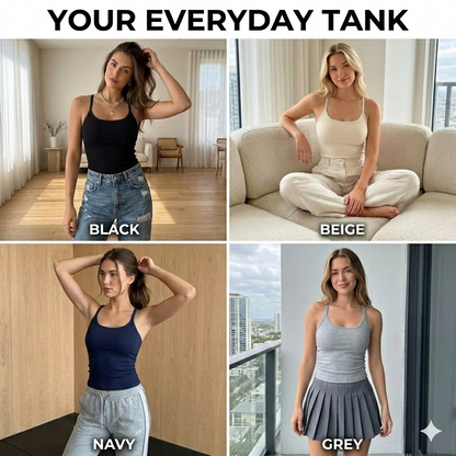 🔥Women's Summer Sexy Slim Fit Ribbed Tank Top with Built-in Bra, ✨U-Neck Sleeveless Casual Crop Top for Hot Girl Aesthetic⏳-LP