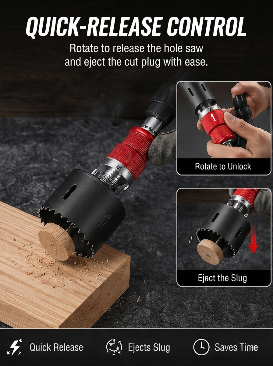 ⚡ Tool Time Savings Hole Saw Arbor with Quick-Release Shank & Pilot Bit