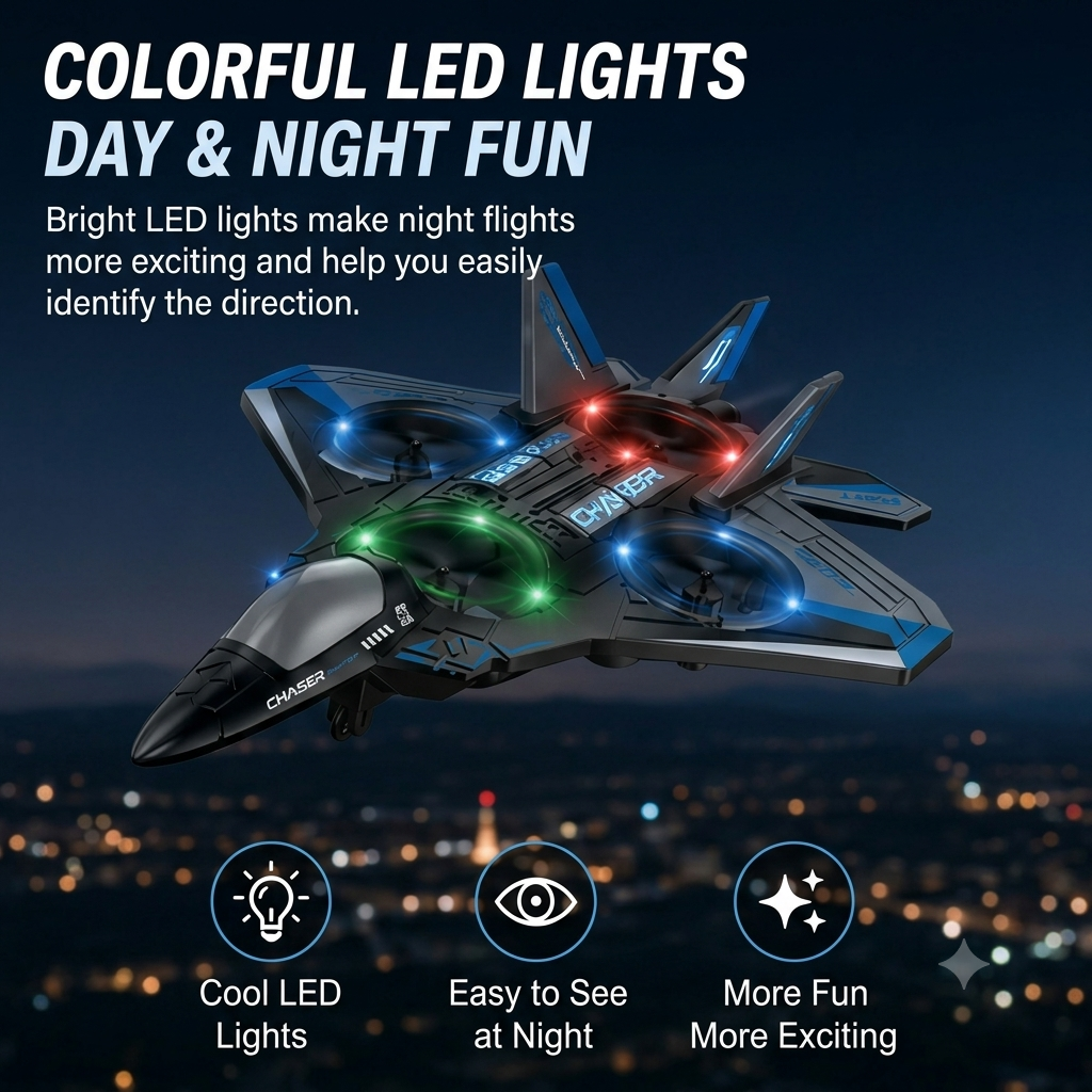 🔥 Hot Sale | Colorful LED Stunt Fighter Jet Drone