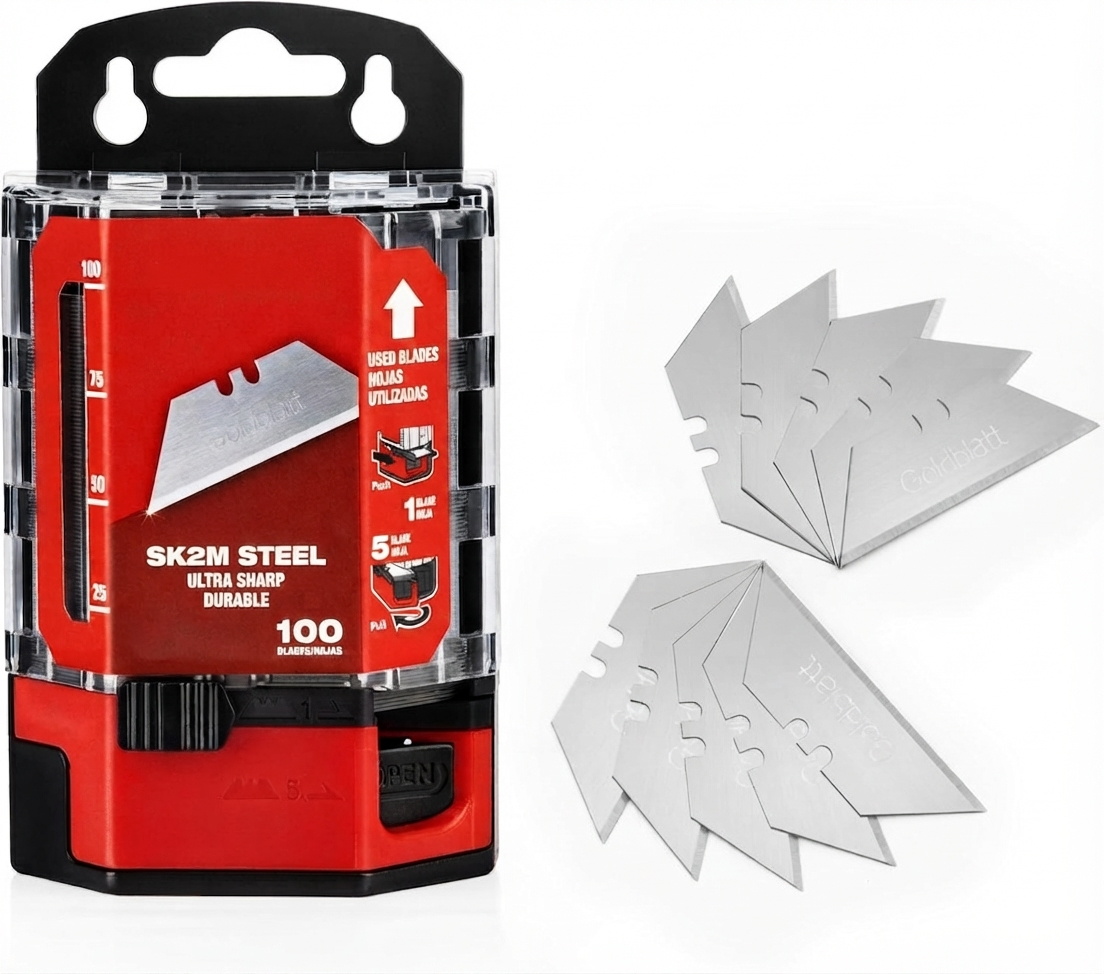 🔥100-Pack Utility Blades Premium Tempered SK2M Steel with Dispenser