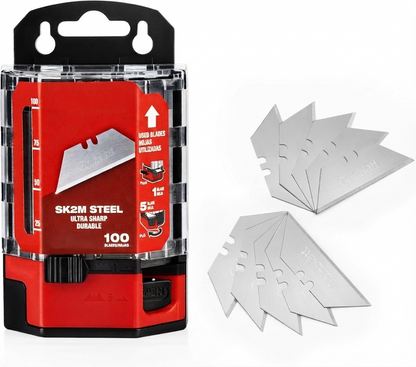 🔥100-Pack Utility Blades Premium Tempered SK2M Steel with Dispenser