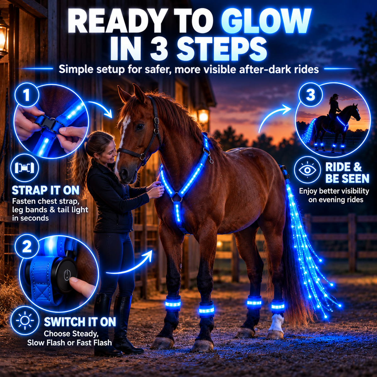 🔥Last Day 50%❤️🐎 LED Horse Night Riding Lights – Full-Body Glow Kit with Enhanced Visibility & 12 Lighting Modes