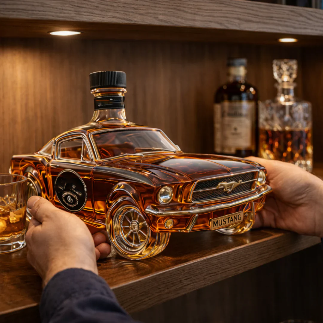🔥Vintage Racing Car Crystal Glass Whiskey Decanter🥃