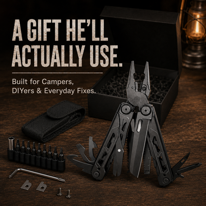 🏕️ 16-in-1 Camping Multi-Tool with Full-Size Scissors & Carrying Pouch