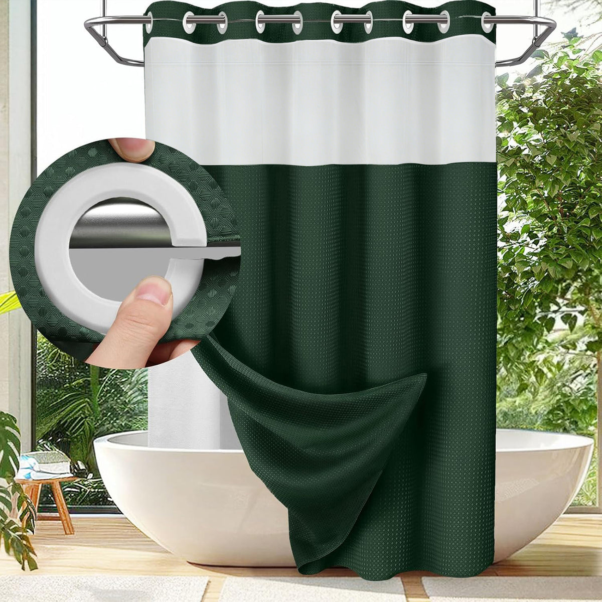 🎐Luxury Waffle Weave Shower Curtain Set with Sheer Liner & Hooks | Hotel Spa Collection