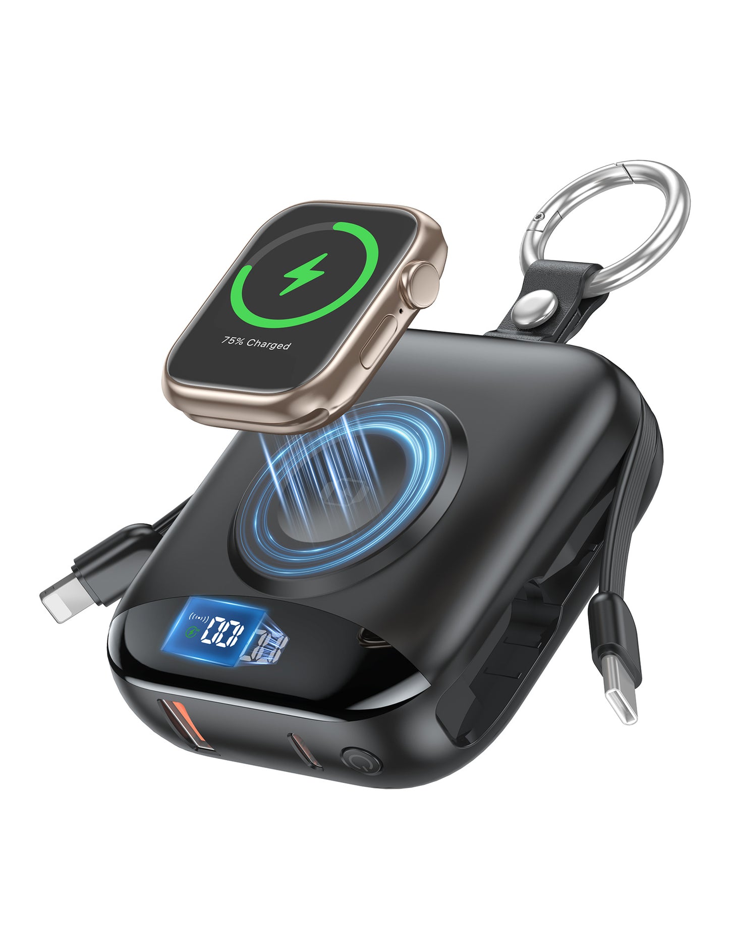 🔥 Hot Sale | 5000mAh Portable Charger Power Bank with Built-in Cables Travel Keychain Battery Pack