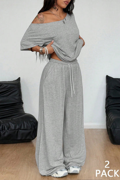 Women's Off-Shoulder Top & Wide-Leg Pants Set