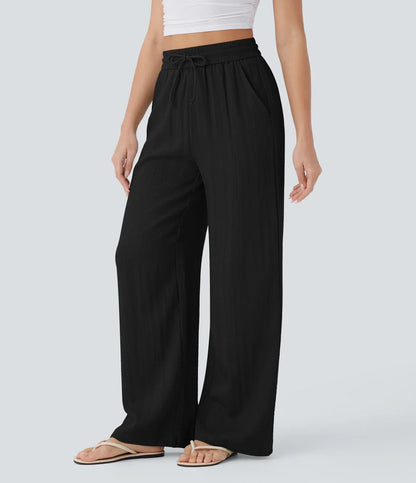 High-Waisted Linen-Feel Wide Leg Pants for Women