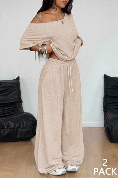 Women's Off-Shoulder Top & Wide-Leg Pants Set