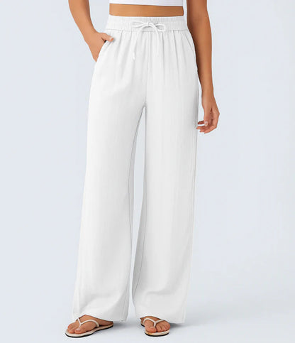 High-Waisted Linen-Feel Wide Leg Pants for Women