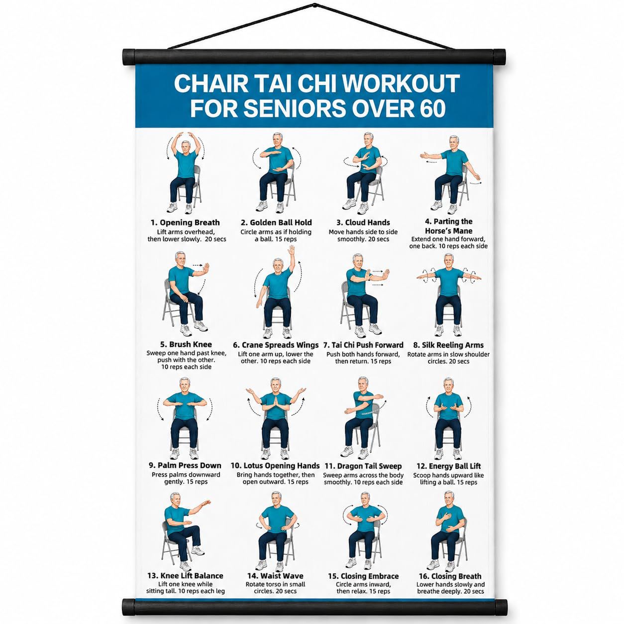 🔥LAST DAY 60% OFF🧘‍♀️☯Tai Chi Chair Workout Chart for Seniors (16 x 24 inches)