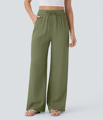 High-Waisted Linen-Feel Wide Leg Pants for Women