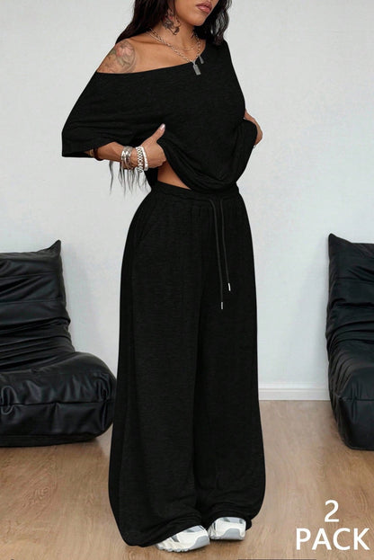 Women's Off-Shoulder Top & Wide-Leg Pants Set