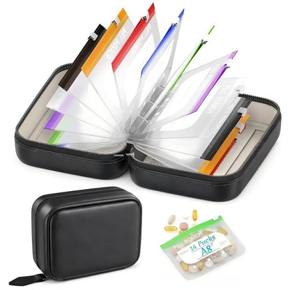 💊 Waterproof Pill Pouch Set – 14pcs A8 Bags, 7–14 Day Med Organizer with Color Labels