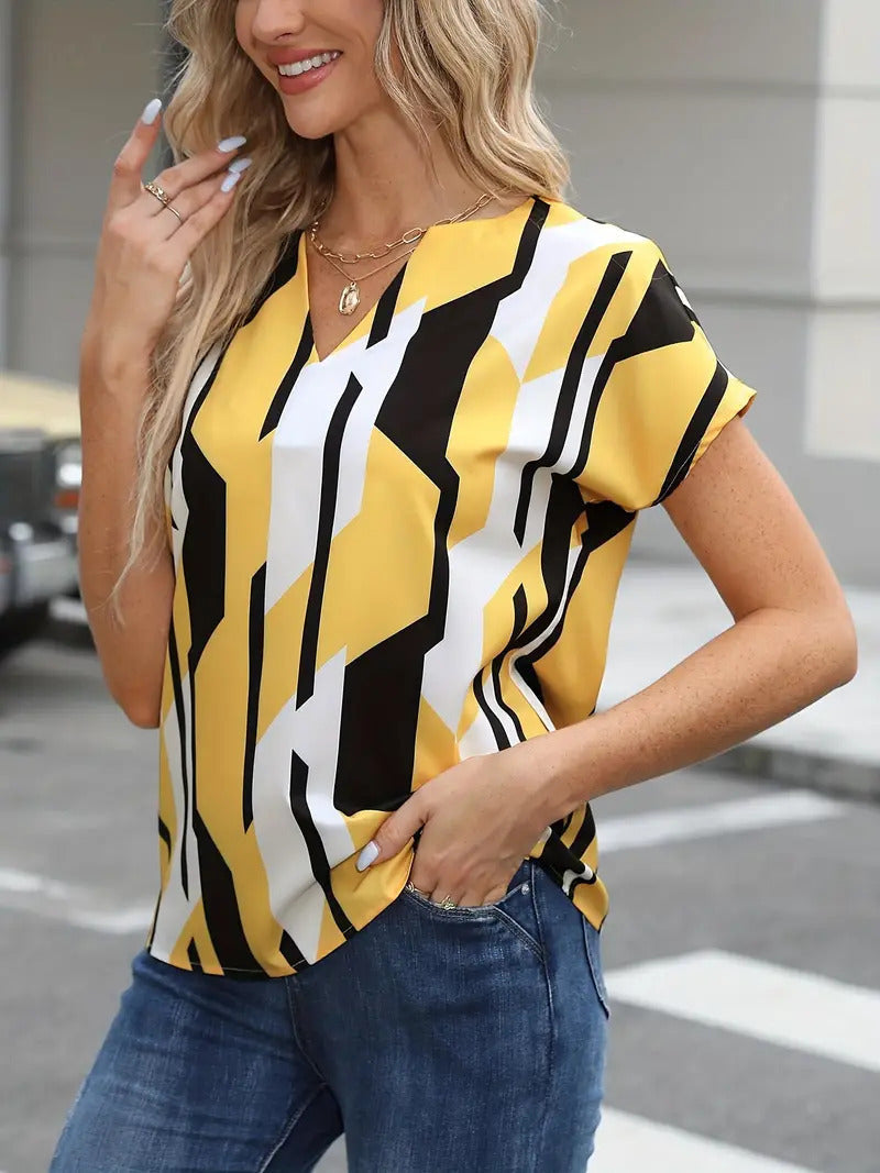 🔥2026 summer trend | Women's Plus Size Color Block Shirt Blouse Short