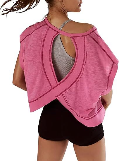 🔥Women’s Open Back Workout Tops Y2K Athletic Gym Slouchy Crop Running Tees