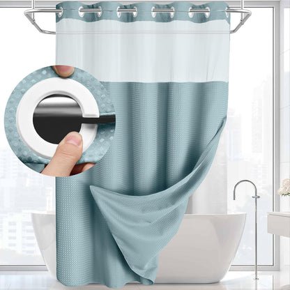 🎐Luxury Waffle Weave Shower Curtain Set with Sheer Liner & Hooks | Hotel Spa Collection
