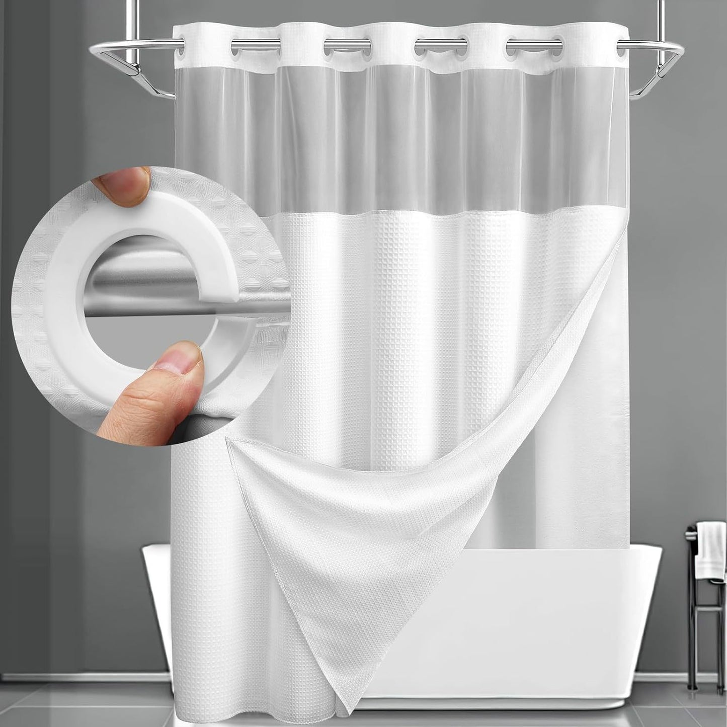 🎐Luxury Waffle Weave Shower Curtain Set with Sheer Liner & Hooks | Hotel Spa Collection