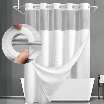 🎐Luxury Waffle Weave Shower Curtain Set with Sheer Liner & Hooks | Hotel Spa Collection
