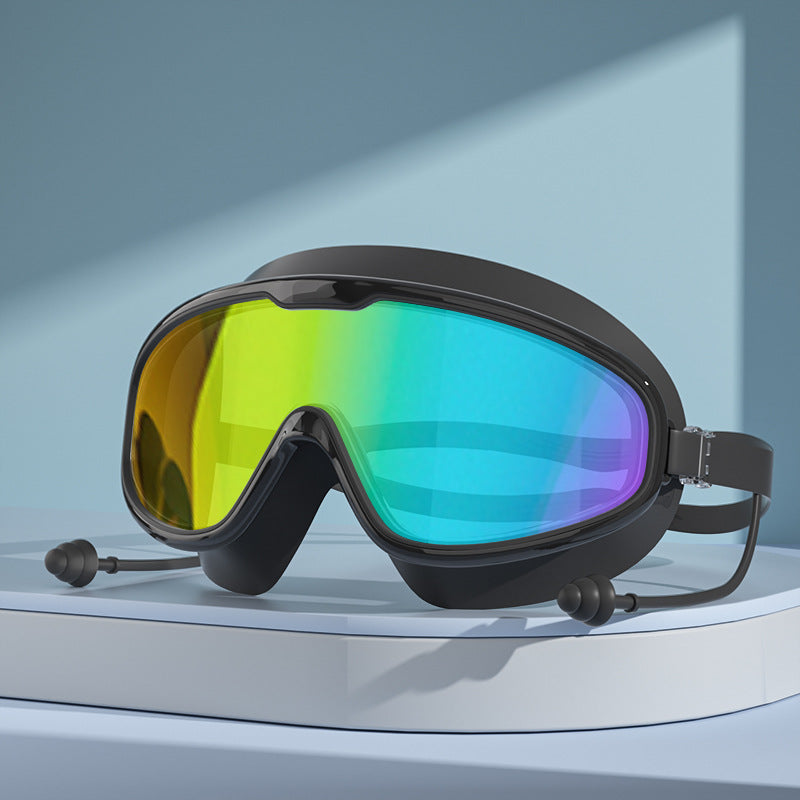 🏊Swim Goggles for Adults, Anti-Fog UV400 Protection No-Leak Wide Vision Swimming Goggles with Swim Cap, Adjustable Quick-Release Big Frame Eyewear for Men Women