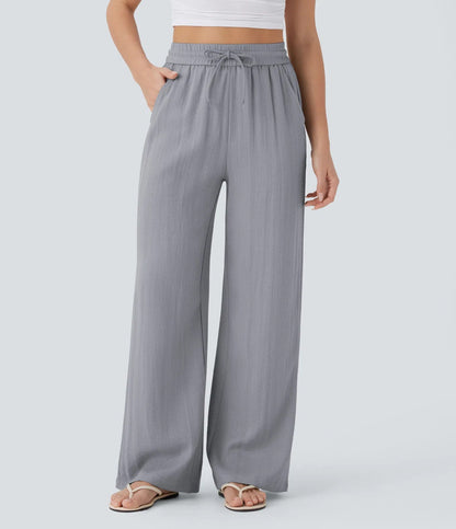 High-Waisted Linen-Feel Wide Leg Pants for Women