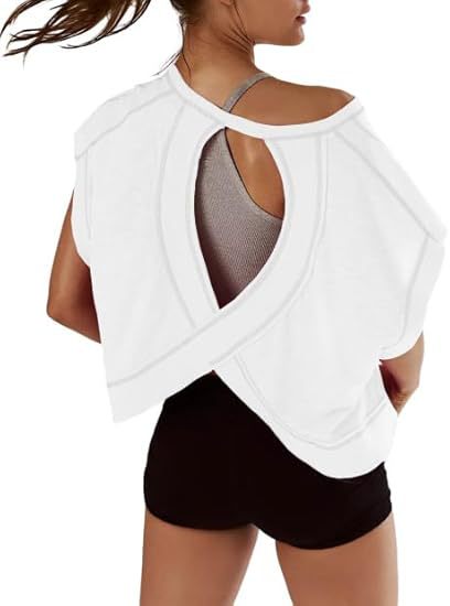 🔥Women’s Open Back Workout Tops Y2K Athletic Gym Slouchy Crop Running Tees